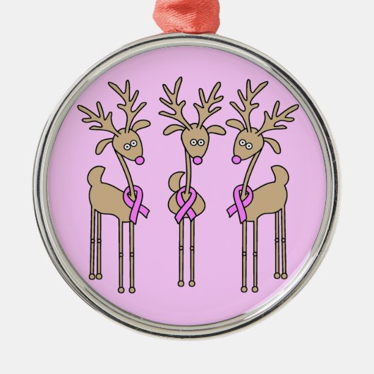 Roze Lint Rendier - Borstkanker Metalen Ornament (Voorkant)