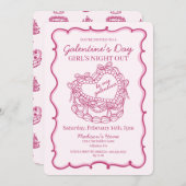 Roze Lint Retro Hart Coquette Cake Galentine Kaart (Voorkant / Achterkant)