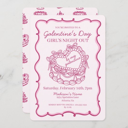 Roze Lint Retro Hart Coquette Cake Galentine Kaart (Voorkant / Achterkant)