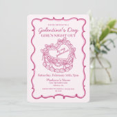 Roze Lint Retro Hart Coquette Cake Galentine Kaart (Staand voorkant)