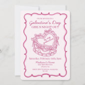 Roze Lint Retro Hart Coquette Cake Galentine Kaart (Voorkant)
