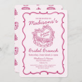 Roze Lint Retro Hart Coquette Taart Bruids Brunch Kaart (Voorkant / Achterkant)