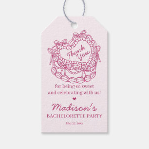 Roze Lint Retro Hart Coquette Taart Verlovingsfees Cadeaulabel