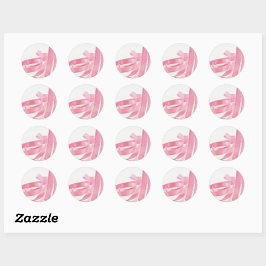 Roze lint ronde sticker (Vel)