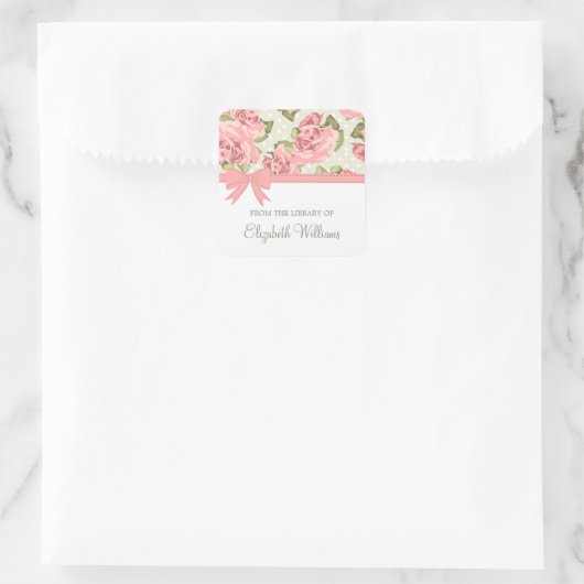 Roze lint  Rozen Vierkante Sticker (Tas)