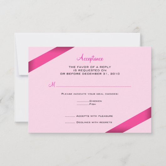 Roze lint RSVP-uitnodiging RSVP Kaartje (Achterkant)