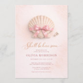 Roze lint schelp meisje babyshower kaart (Voorkant)