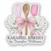 Roze Lint Servies Keukengerei Bakkerij Snij Vinyl Sticker (Voorkant)