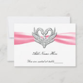 Roze lint Silver Swans Table Place Card Kaart (Voorkant)