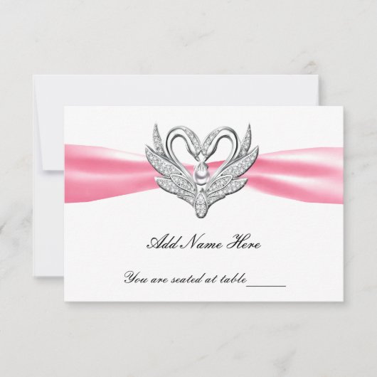 Roze lint Silver Swans Table Place Card Kaart (Voorkant)