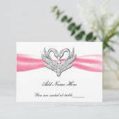 Roze lint Silver Swans Table Place Card Kaart (Staand voorkant)