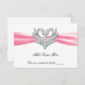 Roze lint Silver Swans Table Place Card Kaart (Voorkant / Achterkant)