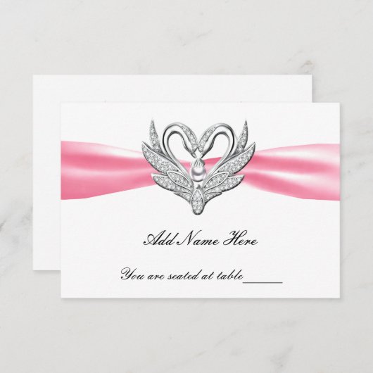 Roze lint Silver Swans Table Place Card Kaart (Voorkant / Achterkant)