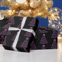 Roze Lint Sneeuwvlok Kerstboom Cadeaupapier