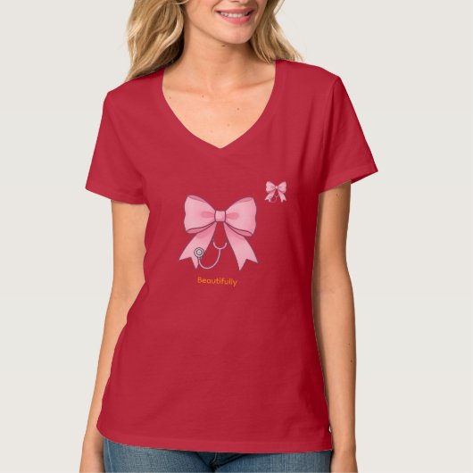 Roze Lint Stethoscoop Kunst T-shirt (Voorkant)