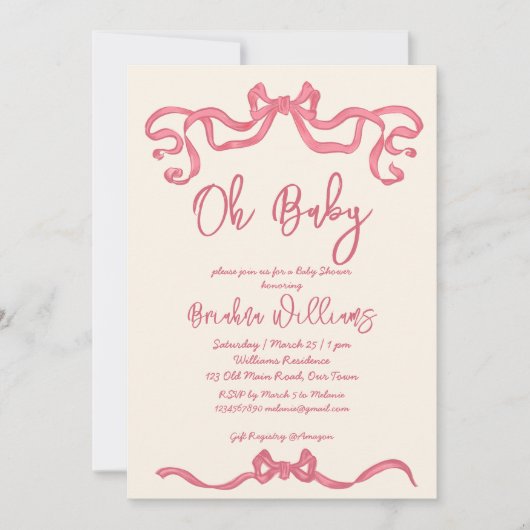 Roze lint stribble sketch baby shower kaart (Voorkant)