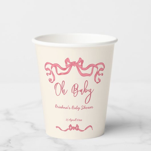 Roze lint stribble sketch baby shower papieren bekers (Voorkant)