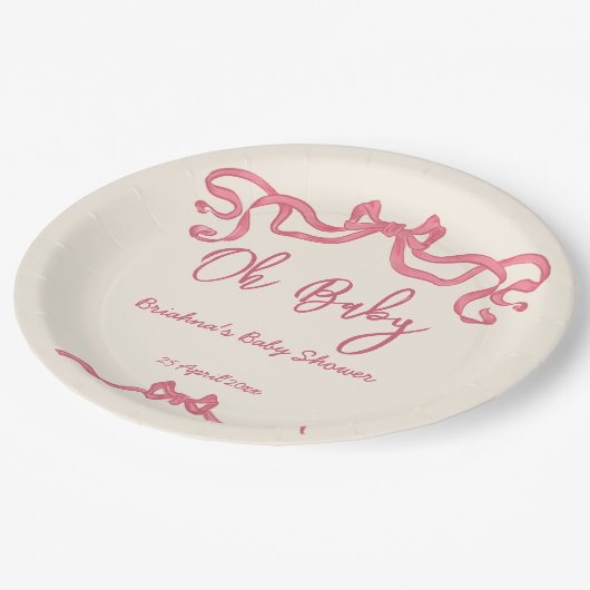 Roze lint stribble sketch baby shower papieren bordje (Gekanteld)