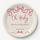Roze lint stribble sketch baby shower papieren bordje (Voorkant)