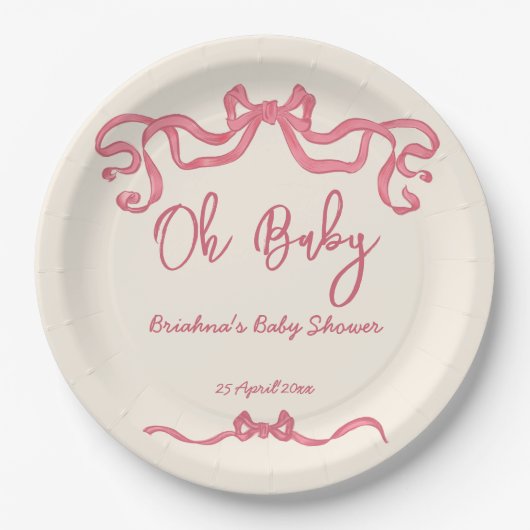 Roze lint stribble sketch baby shower papieren bordje (Voorkant)