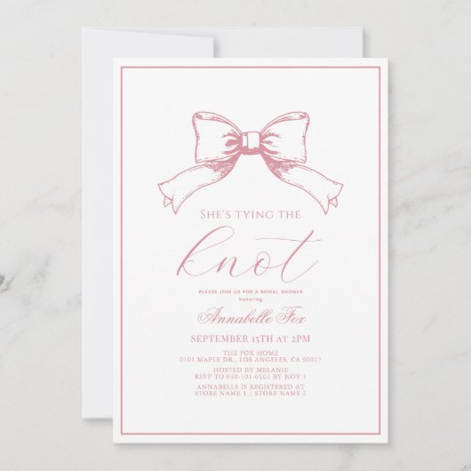 Roze lint strikken Bruiloftsfeest Kaart (Voorkant)