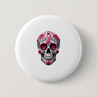 Roze lint suiker schedel Calavera borstkanker Awa Ronde Button 5,7 Cm