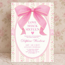 Roze Lint Sweet 16 Uitnodiging: Vintage Bloem Coqu Kaart