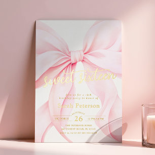 Roze lint Sweet Sixteen verjaardagsfolie uitnodigi Folie Uitnodiging