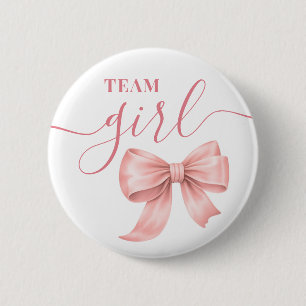 Roze Lint Team Meisje Geslacht Reveal Feest Stem Ronde Button 5,7 Cm