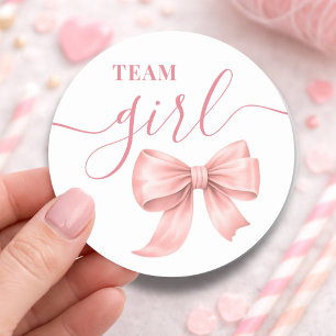 Roze Lint Team Meisje Geslacht Reveal Feest Stem Ronde Sticker