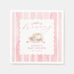 Roze Lint Thee Baby Is Brewing Meisje Baby Shower Servet