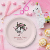 Roze lint trouwbellen Aangepaste namen Datum Roze Papieren Bordje (Feest)