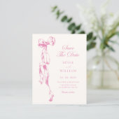 Roze lint trouwjurk save the date (Staand voorkant)