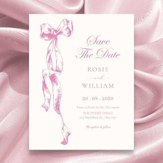 Roze lint trouwjurk save the date