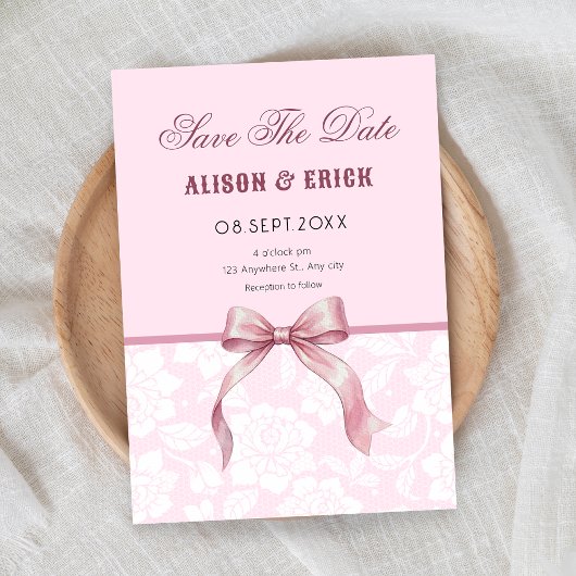 Roze lint trouwjurk save the date