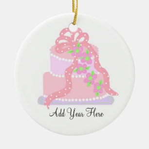 Roze Lint Trouwtaart Keramisch Ornament