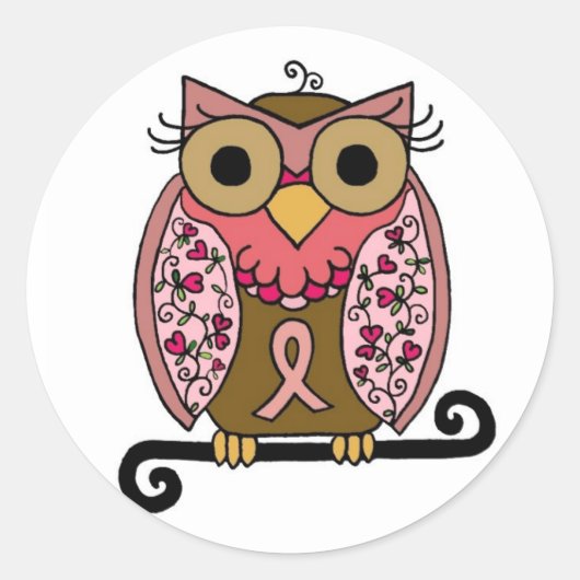 Roze lint Uil Ronde Sticker (Voorkant)