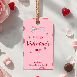 Roze lint Valentijncadeau kaart met golvende rand Cadeaulabel