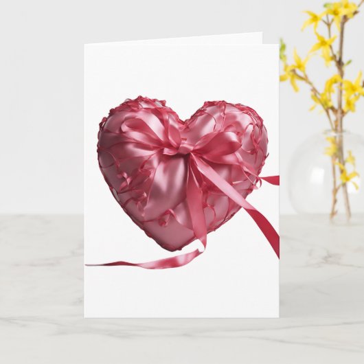 Roze Lint Valentijnsdag Hart Kaart (Gele Bloem)