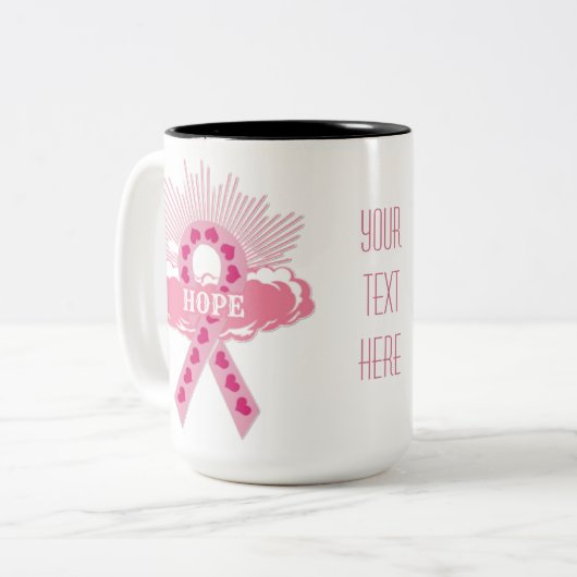 Roze lint van de witte Mok van de Hoop (Voorkant links)