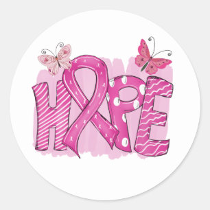 Roze lint vechter vlinder hoop borstkanker ronde sticker