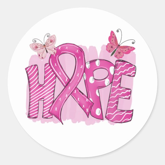 Roze lint vechter vlinder hoop borstkanker ronde sticker (Voorkant)