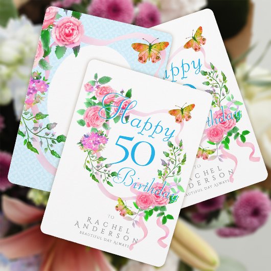 Roze lint verjaardag feestdagenkaart