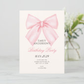 Roze lint verjaardag kaart (Staand voorkant)