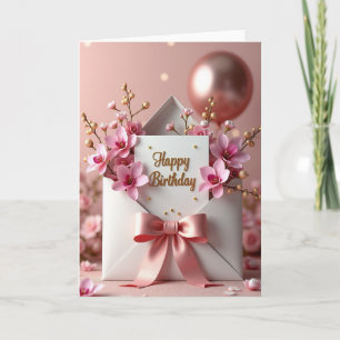 Roze lint verjaardagskaart kaart