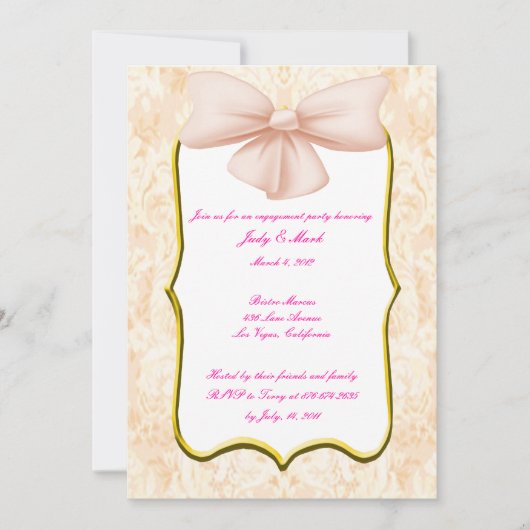 Roze lint verlovingsfeest uitnodiging (Voorkant)