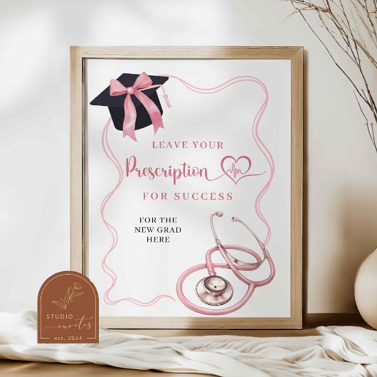 Roze lint verpleegster afstudeer recept bord poster