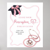 Roze lint verpleegster afstudeer recept bord poster (Voorkant)