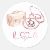 Roze lint verpleegster afstudeertop voor cupcake ronde sticker (Voorkant)