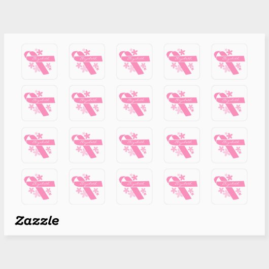 Roze lint vierkante sticker (Vel)